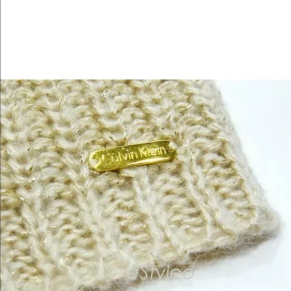 Calvin KIein Knit Beanie Ski Skull Hat Beige Gold - Picture 5 of 5